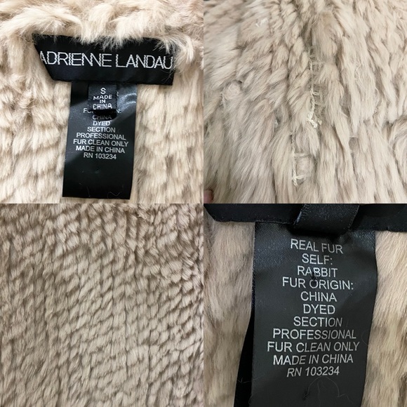 ADRIENNE LANDAU Real Rabbit Fur Beige Mid-length Full Zip Hooded Coat Size S - Picture 16 of 16